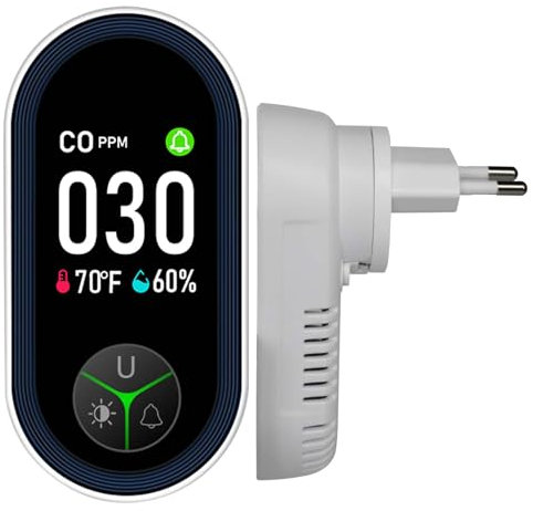 LSENLTY Kohlenmonoxidmelder zum Einstecken in die Wand mit HD-Bildschirm und Anzeige, visuellem und akustischem Alarm, 3-in-1-CO-Melder (CO, Temperatur und Luftfeuchtigkeit) für Reisen im Wohnmobil