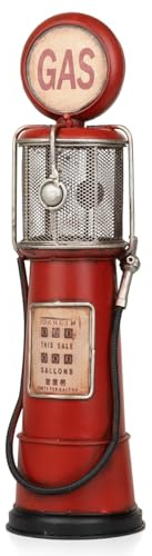 Moritz Spardose Zapfsäule Gas rot 35 cm – schmale Blech Tankstelle Retro | Handbemaltes Metall in Antik-Optik, Münzschlitz mit Verschluss unten, für Regal, Theke und Fensterbank, ideales Geldgeschenk