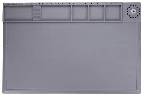 sourcing map Soldering Mat 17.7x11.8 Silicone Magnetic Soldering Repair Work Mat Heat Resistant Electronics Solder Pad for BGA Soldering Gun Iron Workbench Laptop Watch Repair, Gray