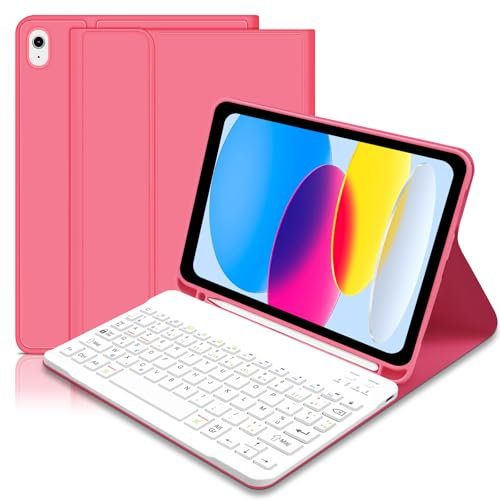 Coque Clavier pour iPad 10ème Génération 10.9 Pouces 2022/11ème Génération 11 Pouces 2025, Étui Bluetooth Magnétique avec Porte Crayon, AZERTY Layout pour iPad 11/10 Gén -Rose