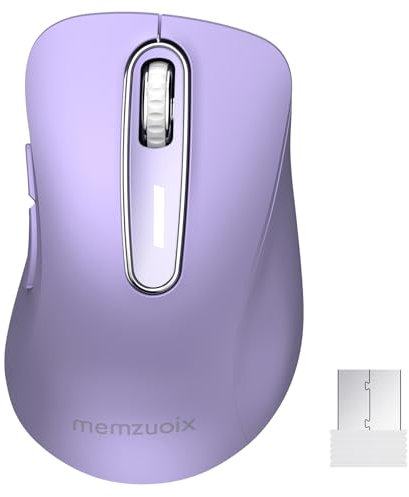 memzuoix Ratón Inalámbrico 2.4GHz, Ratón Óptico Portátil de 1400 dpi con Mini Receptor USB,5 Botones y Funcionamiento a Pilas para Pórtatil, Sobremesa, Macbook - Lila