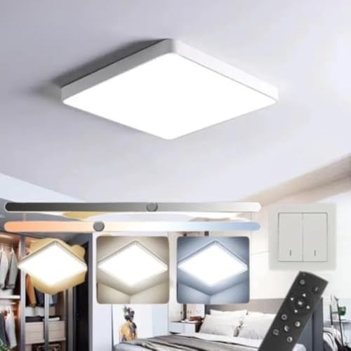 LED-taklampa med fjärrkontroll, 36W/ Dimmbar/Minnesfunktion/Anti-fukt/Ögönskydd/Timer/Nattläge/tre färgtemperatur 3000K 4500K 6500K/ för sovrum, vardagsrum, badrum, kök, hall/Vit 30 * 30 * 2,5cm