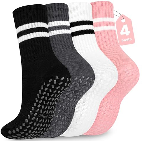 Hromec Pilates Socks with Grips for Yoga, Barefoot, Ballet, Barre, Hospital Non Slip Anti Skid Socks for Women and Men