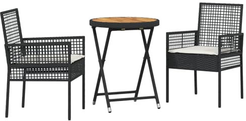 vidaXL Garten Bistro Set 3 pcs Schwarz Poly Rattan, Robustes, kompaktes Outdoor-Set, entspannende Gartenmöbel, Bistro-Tisch, ideal für kleine Terrassen