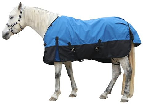 Leberna 1200D Pferdedecke Regendecke, leicht, wasserdicht, atmungsaktiv, ohne Füllung, Blau / Schwarz, 1,52 m