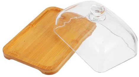 Holibanna Mantequillera Rectangular Con Tapa De Cristal, Madera De Acacia, Tapa Hermética, Conservación De Frescura, Para Servir Queso y Postres, Almacenamiento Doméstico, 1 Unidad