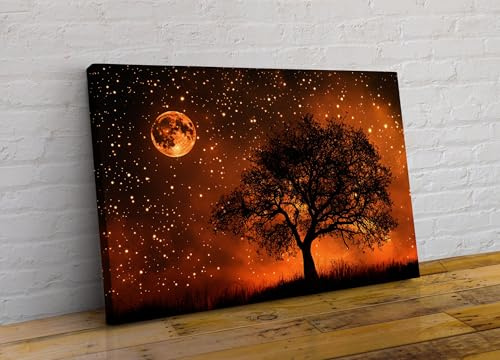 Burnt Orange Tree of Life and The Moon Abstract Canvas Framed Canvas Wall Art Picture Print Home Living Room Dining Room Decor Gift For Her Him Ready To Hang