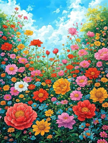 Malen Nach Zahlen Farbe Blumen Malen Nach Zahlen Erwachsene, DIY Kinder Öl Leinwand Gemälde Set für Anfänger, Mit Knitterfreie Leinwand, Pinsels und Acrylfarbe für Home Dekor 50x70cm Ohne Rahmen w-518