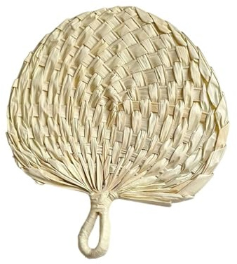 Beimus Ventaglio con palme intrecciate a forma di foglia, grande, naturale, con manico, per decorazioni da parete domestiche all'aperto