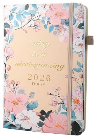 2026 dagbok A5 sida om dagen, jan-dec, dagbok 2026 dag per sida, daglig planerare för hela året med månadsöversikt, färgglada flikar, pennset och fin innerficka, 15 x 21 cm