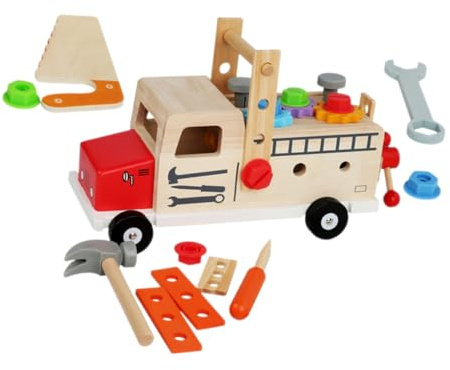 JOINPAYA Caisse à Outils Bois pour Garçon Fille Kit Malette Outils Garçon Fille Éducatif Montessori pour Développement Cognitif et Construction Bois Stable et Portable