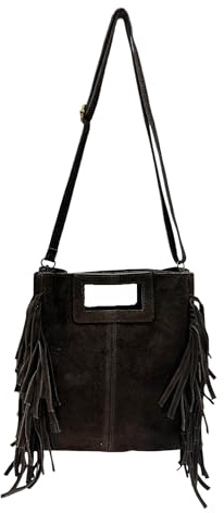 Henkeltasche Wildleder Tasche mit Fransen Shopper Veloursleder made in Italy Rauhleder Schultertasche in zwei Varianten