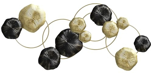 HOMCOM Decoración de Pared de Metal con Forma de Hoja de Loto, Adorno para Salón Moderno, Escultura de Pared para Decoración Hogar, Dormitorio, Oficina, 84x35 cm, Dorado y Negro