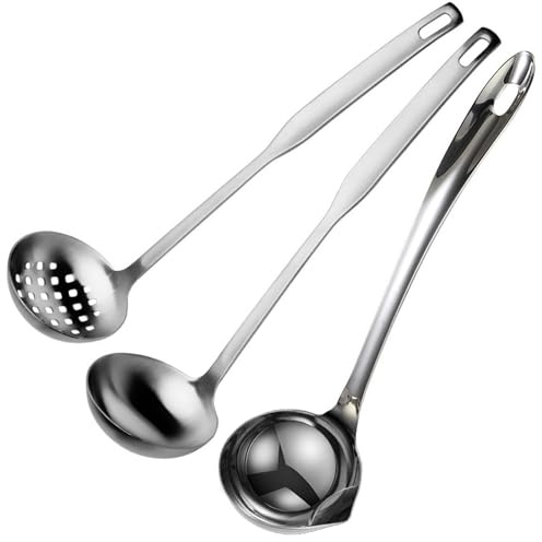 3 Pièces Louche à Soupe Inox, Séparateur D'huile En Acier Inoxydable 304, Louches à Soupe En Acier Inoxydable, Spoon De Filtre À Huile, Cuillère Louche à Sauce à Long, pour Domestique Et Professionnel