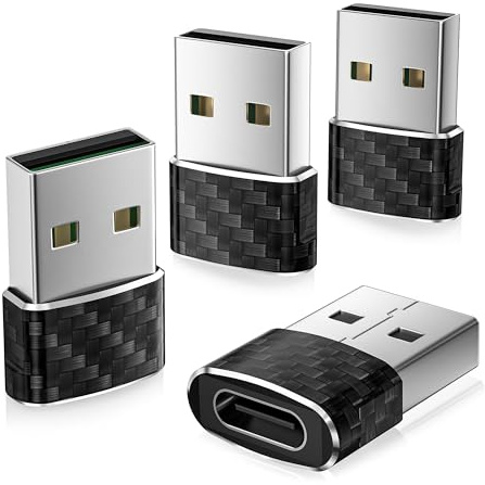 Basesailor Adaptador USB a Tipo C CarPlay 4Pack,Convertidor Coche USB C | Adaptador Cargador USBA Macho USBC Hembra para iPhone 17 17e Air 16 15 Pro,Samsung S26 A56,No Apto para iPad/Magsafe/HomePod
