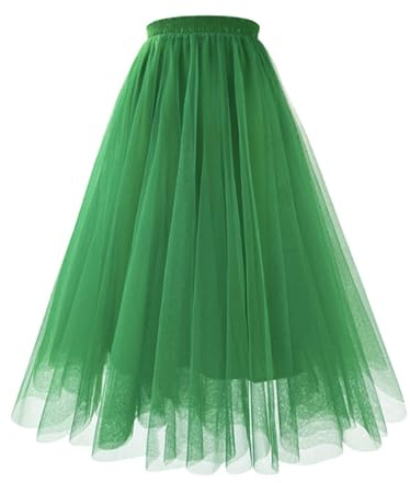 Gonna in tulle, lunga da donna, in tulle, lunghezza al ginocchio, in tulle, elasticizzata, a vita alta, in rete, con sottoveste, rockabilly, maxi gonna in Crinoline, per feste, da sera, verde, L