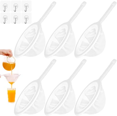 QGGTQG Sieb Fein 6 Stück Ultrafeines Küchensieb 400/300/200/120/100/80 Mesh | Nylon Feines Sieb Küche mit Griff Haarsieb Küche mit 6 Haken Trichterfilter für Sojamilch, Sojamilch, Saft, Milch, Wein