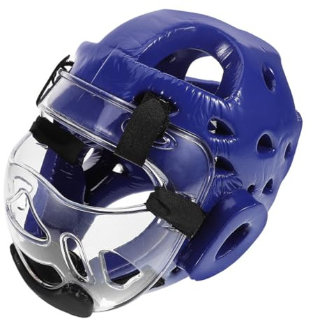 VANZACK Casque de Protection Rembourré Intégral pour Garçon et Filles, Couvre-Chefs pour Jeunes en Tissu Anti-Transpirant, Équipement de Taekwondo Bleu Taille S Masque de Combat pour Arts