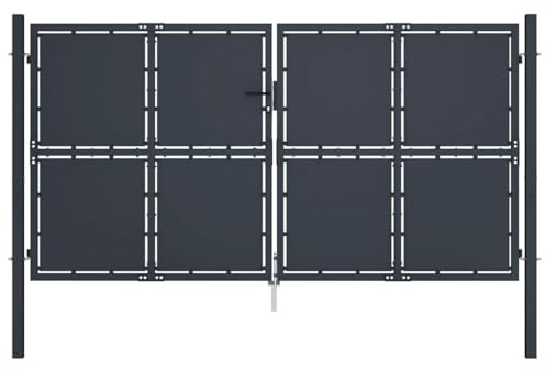 Gartentor aus Stahl 300x200cm Anthrazit, Doppel-Flügeltor für Garten und Terrasse, robustes Zauntor mit Schloss, Griff und Pfosten, langlebig & sicher