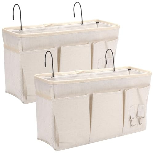 SHMSHNG 2-pack hänganordnare med 3 fack, hängande nattduksbordsorganisatör, hängande förvaringsväska, sängväska för skola, studentboställe, camping (vit)
