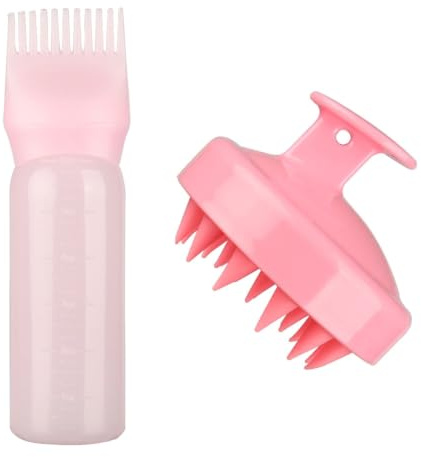 Miaija 2 flaconi applicatori a pettine per radice con massaggiatore per cuoio capelluto, shampoo, pennello per tintura a olio, con segni di misurazione, design in plastica, scala graduata per