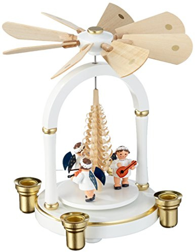 KWO Olbernhau 70014 Pyramide einstufig, 21 cm, weiß/Gold