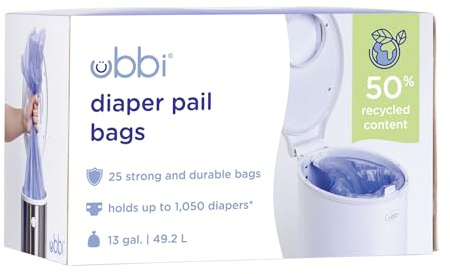 Ubbi Nappy Bin Liners, Diaper Pail Refill Bags, Large Bin Bags, Disposable Waste Bags, Single Pack - 25 Count