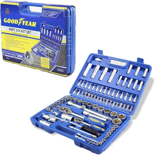 Goodyear 94 Pc Socket Set Professional Tool Kit Metric Ratchet Set Flexi Bar New