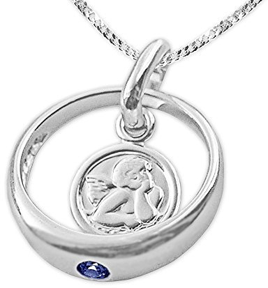CLEVER SCHMUCK Taufkettchen Taufring 12 mm Engel rund Stein safirblau Kette Panzer 36 cm Sterling Silber 925 im Schmucketui
