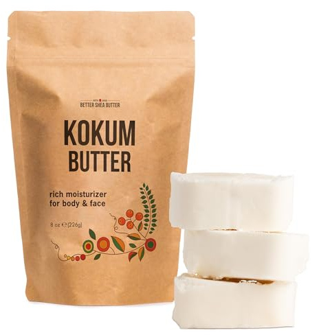 Raw Kokum Butter Unrefined - Body Butter Bar for Soap Making and DIY Skin and Hair Care Products - Pure, Unscented Moisturizer for Lotion Base - 8 oz Block