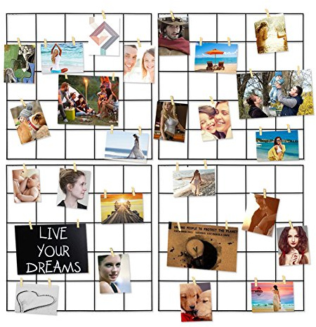 Ecjiuyi Wire Wall Grid Panel,4 Pcs Photo Pictures Memo Board Art Ins Frame Hanger Display,Office Home Living Room Kitchen Desk Storage Organizer Party Decorations