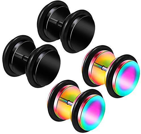 4 st anodiserade svarta O-ringar öron stretchpluggar kött örhänge lobe mätare piercing smycken välj storlekar, Rostfritt stål, stål
