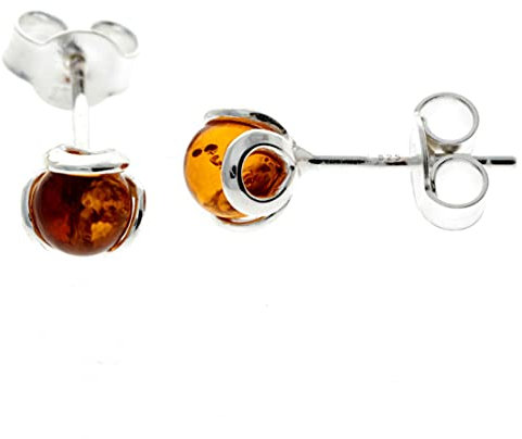 Ohrstecker Sterling-Silber 925 baltischer Cognac-Bernstein Art-Deco-Ohrringe, Stein, Bernstein