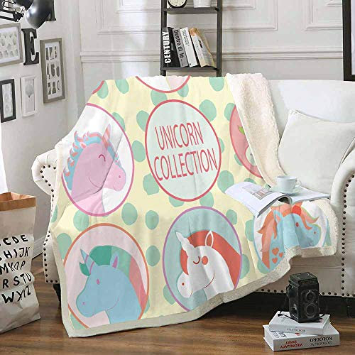 Sticker superb Lana Cobija Lanzar Rosado Azul Castillo Unicornio Animal Estrella Arco Iris Suave Calentar Acogedor Ligero Sofá Cobija Poliéster (Unicornio 3, 150cm×200cm)