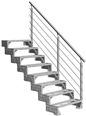 DOLLE Außentreppe Gardentop 8 Stufen Geschosshöhe 144-1176 cm inkl. Einlegestufen 100 cm und edlem Aluminiumgeländer