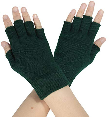 ZLYC Mujer Invierno Guantes Lana Tejer de Sin Dedos Cálido Guantes(Sólido Verde),talla única