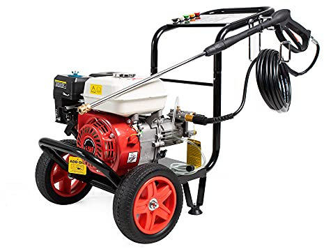 AMC Idropulitrice a scoppio motore ohv a benzina da 6,59 Cv di potenza comprensivo di lancia a spruzzo e 5 ugelli di erogazione pressione 200 bar adatto per fai da te e professionisti