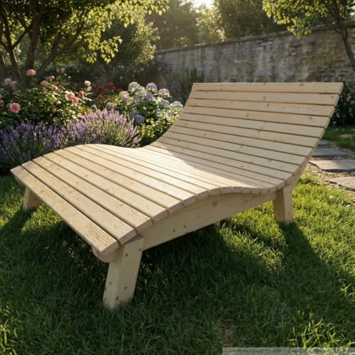 TUGA - Holztech Gartenliege Relaxliege Liege - Franzi (Fichte) Breite 140cm Einstiegshöhe 40cm