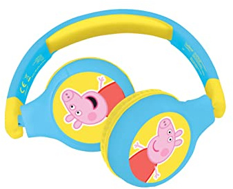 Lexibook, Peppa Wutz, Bluetooth-Kopfhörer, gelb/blau, HPBT010PP | 2-in-1 Bluetooth & kabelgebunden, Lautstärkebegrenzung, faltbar, verstellbar, gelb/blau