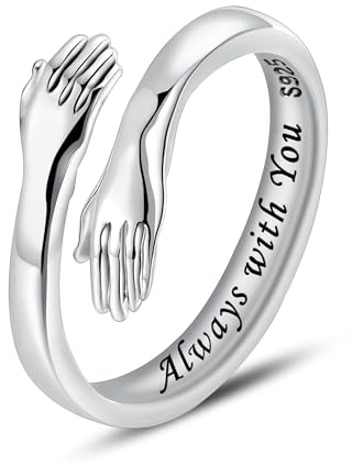LOVECOM Mothers Day Gifts S925 Sterling Silver Hug Rings for Women Teen Girls Kids Adjustable Hugging Hands Open Heaven Hope Ring Promise Rings Jewelry Birthday Gifts for Mom Daughters Granddaughter Friends (Always with You, US Size 7)