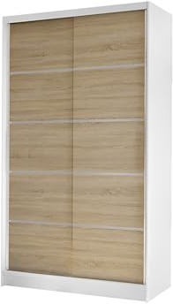 Mirjan24 Kleiderschrank Camtalo IV, Schwebetürenschrank, Garderobenschrank mit Kleiderstange und Einlegeboden, Schlafzimmerschrank (weiß/Sonoma Eiche)