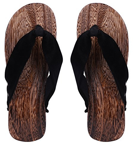 Geta Sandales japonaises en bois pour homme,Sandales kimono,Pantoufles japonaises traditionnelles,Pantoufles d'été,Sandales habillées à talon plat, Noir , 41 1/3 EU