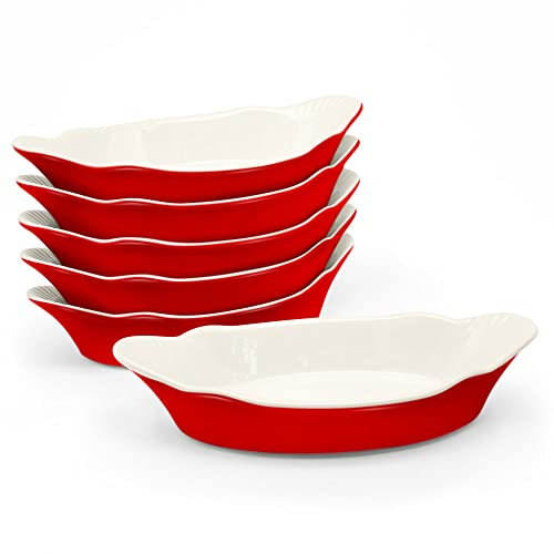 Au Gratin Auflaufformen von Kook, Mini-Auflaufform, 6er-Set, für Bananensplit, ofen- und mikrowellengeeignet, spülmaschinenfest, Keramik-Servierschalen, Lasagne & Schuster, individuelles Servieren,