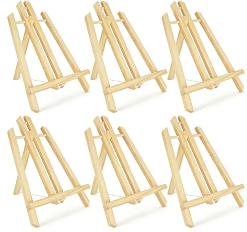 LOLYSIC 6 Pcs Easel Stands, 30cm Wooden Table Top Easel for Painting, Craft Tables, Classroom Art, Photos, Menus and Small Display Signs
