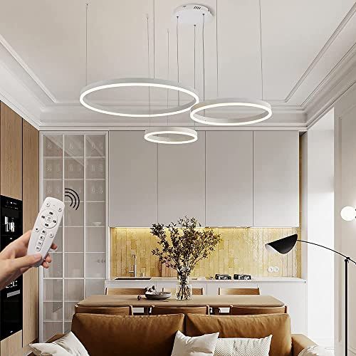 STARRYOL Moderne LED Pendelleuchte, 3 Ringe White Paint Collection, verstellbare Licht Pendelleuchte, moderner Deckenleuchter, dimmbar 2700 K - 6500 K, mit Fernbedienung 78 W