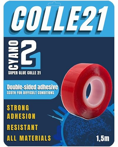 Colle21 BI-Adesive Tape RUBAN professionnel, Ruban double face multi-usage, adhésif puissant pour métal, tissus, verre et plastique, idéal pour fixer cadres, assemblages sans vis ni soudures