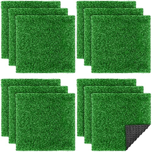 TURSTIN Lot de 12 tapis de gazon artificiel carré 30,5 x 30,5 cm pour intérieur et extérieur, jardin, pelouse, terrasse, balcon, tapis de gazon synthétique réaliste pour travaux manuels, jardin