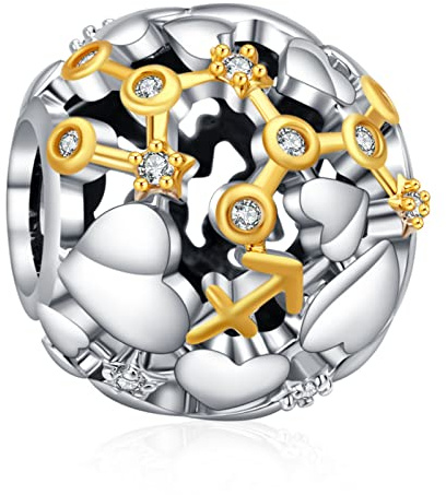 Annmors 925 Sterlingsilber Sternzeichen Bead Charms für Armband und Kette, für Pandora, Silber und Gold, Herz