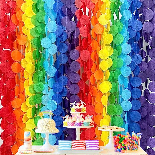 205Ft Ombre Colorful Tissue Paper Streamer Rainbow Big Circle Dots Hanging Garland Backdrop Multi Color Polka Dot Bunting Banner for Fiesta Carnival Birthday Wedding Bridal Baby Shower Party Decor