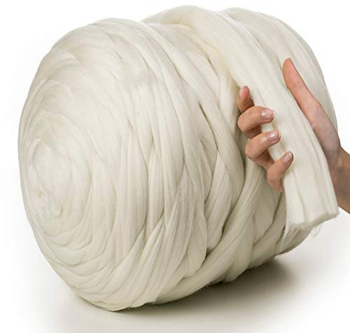 MeriWoolArt XXL Merino Wolle – 100 % Schurwolle, Extra Dickes Filzgarn (4–5 cm) für Armstricken, Trocken- & Nassfilzen, Decken & Babydecken – Weiß 500g